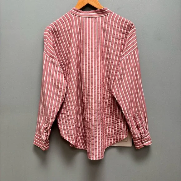 Xirena Long Sleeve Striped Band Collar Shirt M - Picture 7 of 9